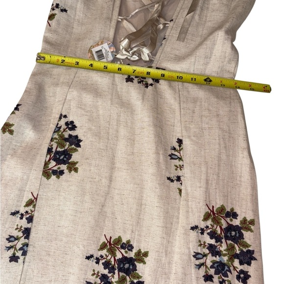 Eddy Knee Length Dress Beaded Fringe Ribbon Back Tie Up Linen Cotton Natural XS - Picture 7 of 12